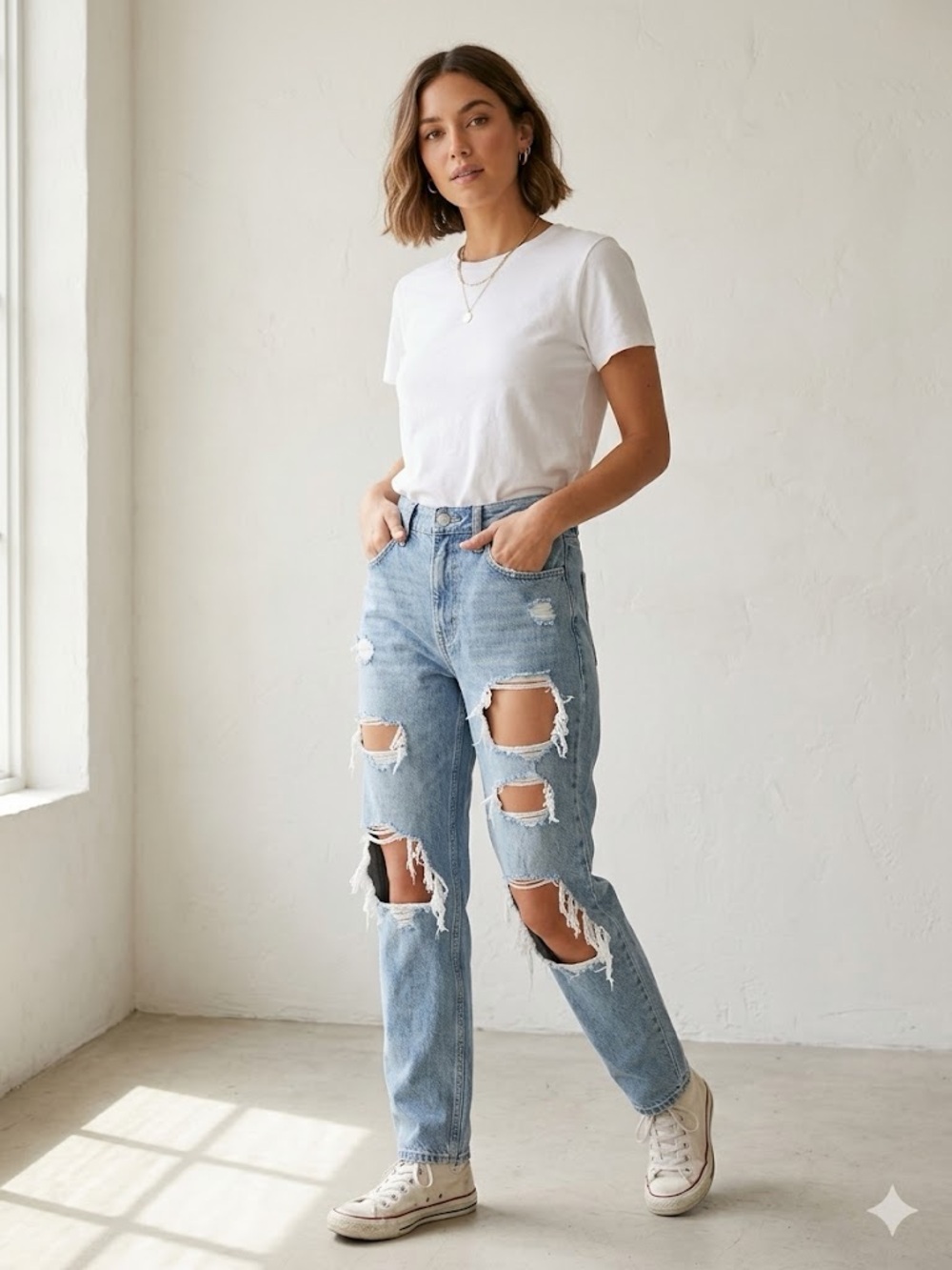 🧡| BDG Light Blue High Rise Baggy Jeans with  Large Distressed Holes